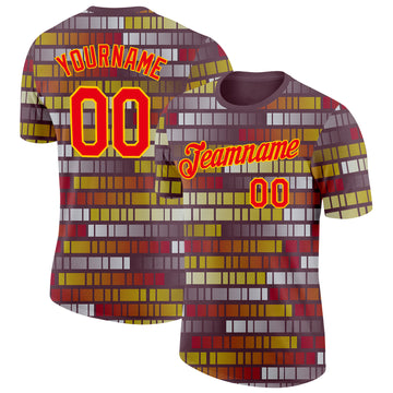 Custom Brown Fire Red-Yellow Germany Geometric Performance T-Shirt
