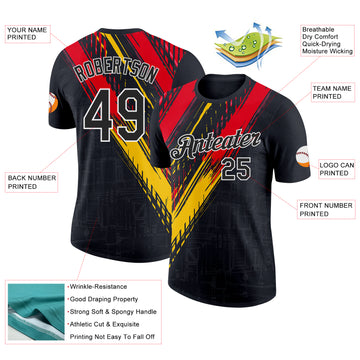 Custom Black Red Yellow-White Germany Splash Performance T-Shirt