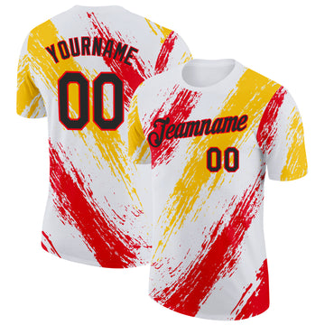 Custom White Black Fire Red-Yellow Germany Splash Performance T-Shirt