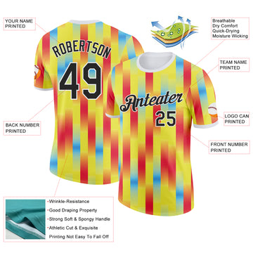 Custom Yellow Black Red Blue-White Ecuador Stripe Performance T-Shirt