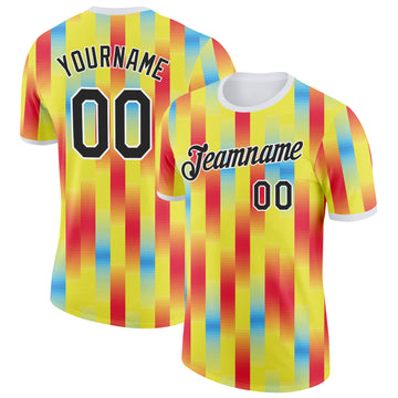 Custom Yellow Black Red Blue-White Ecuador Stripe Performance T-Shirt