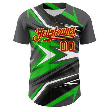 Custom Steel Gray Red Yellow Green-White 3D Pattern Design Car Racing Formula Auto Motorsport Authentic Baseball Jersey