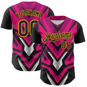 Custom Black Gold Pink White-Gray 3D Pattern Design Car Racing Formula Auto Motorsport Authentic Baseball Jersey