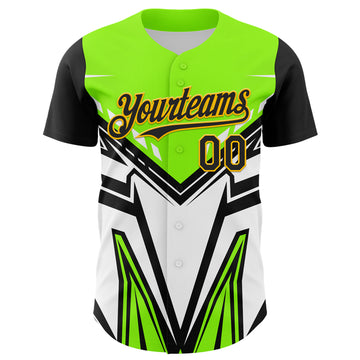 Custom Black Gold Green-White 3D Pattern Design Car Racing Formula Auto Motorsport Authentic Baseball Jersey