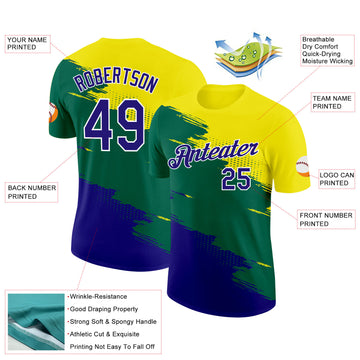 Custom Yellow Dark Purple Green-White Brazil Splash Performance T-Shirt