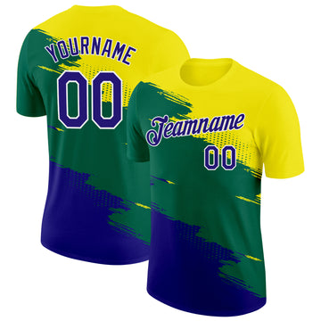 Custom Yellow Dark Purple Green-White Brazil Splash Performance T-Shirt