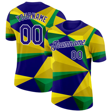 Custom Yellow Dark Purple Green-White Brazil Geometric Shape Performance T-Shirt