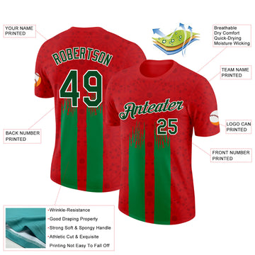 Custom Red Green-White Morocco Abstract Performance T-Shirt