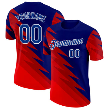 Custom Red Royal-White Haiti Zigzag Geometric Shape Performance T-Shirt