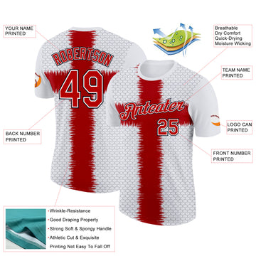 Custom White Red Gray-Black England Cross Geometric Shape Performance T-Shirt