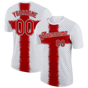 Custom White Red Gray-Black England Cross Geometric Shape Performance T-Shirt