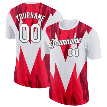 Custom White Red-Steel Gray England Geometric Shape Performance T-Shirt