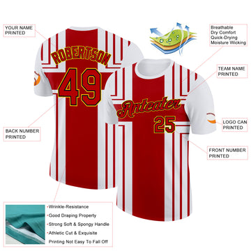 Custom White Red Black-Gold England Cross Stripe Performance T-Shirt