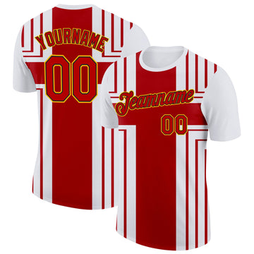 Custom White Red Black-Gold England Cross Stripe Performance T-Shirt
