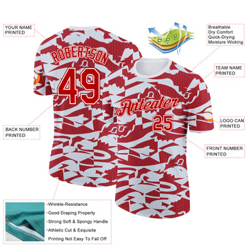 Custom Gray Red-White England Abstract Performance T-Shirt