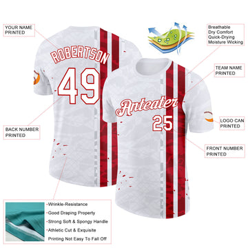 Custom White Red-Gray England Abstract Performance T-Shirt