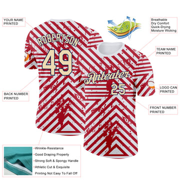 Custom White Cream Red-Navy England Geometric Shape Performance T-Shirt