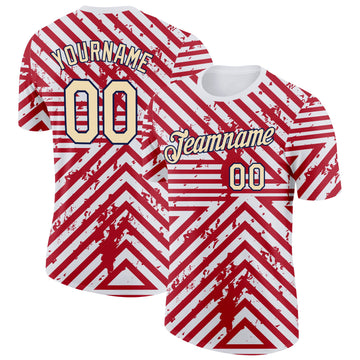 Custom White Cream Red-Navy England Geometric Shape Performance T-Shirt