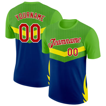 Custom Green Red Yellow Blue-White Brazil Geometric Shape Performance T-Shirt