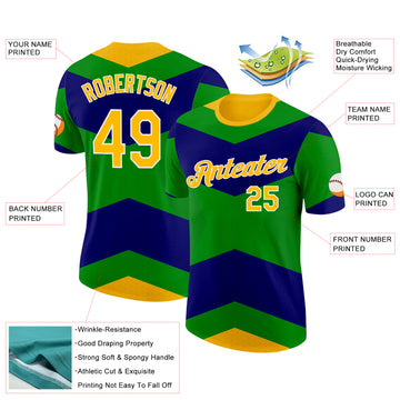 Custom Green Gold Blue-White Brazil Geometric Shape Performance T-Shirt