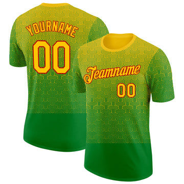 Custom Green Yellow-Red Brazil Abstract Line Performance T-Shirt
