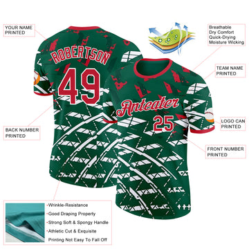 Custom Green Red-White Algeria Abstract Geometric Performance T-Shirt