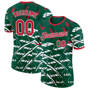 Custom Green Red-White Algeria Abstract Geometric Performance T-Shirt