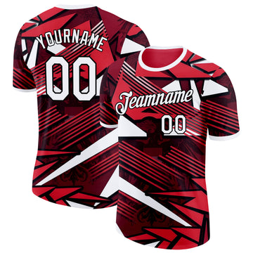 Custom Red White-Black Austria Geometric Line Performance T-Shirt