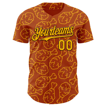 Custom Texas Orange Gold-Black 3D Pattern Design Foodie Fast Food Fried Chicken Authentic Baseball Jersey