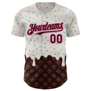 Custom White Brown-Pink 3D Pattern Design Foodie Dripping Ice Cream Authentic Baseball Jersey