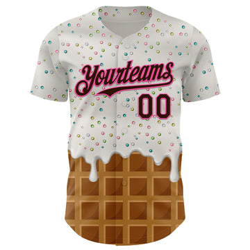 Custom White Brown-Pink 3D Pattern Design Foodie Dripping Ice Cream Authentic Baseball Jersey