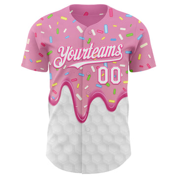 Custom Pink White 3D Pattern Design Foodie Dripping Ice Cream Authentic Baseball Jersey