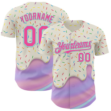 Custom Cream Pink-Ice Blue 3D Pattern Design Foodie Dripping Ice Cream Authentic Baseball Jersey
