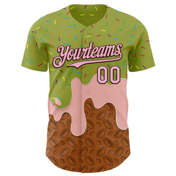 Custom Green Light Pink-Brown 3D Pattern Design Foodie Dripping Ice Cream Authentic Baseball Jersey