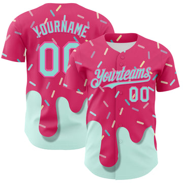 Custom Pink Ice Blue 3D Pattern Design Foodie Dripping Ice Cream Authentic Baseball Jersey