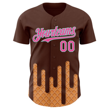 Custom Brown Pink-Ice Blue 3D Pattern Design Foodie Dripping Ice Cream Authentic Baseball Jersey