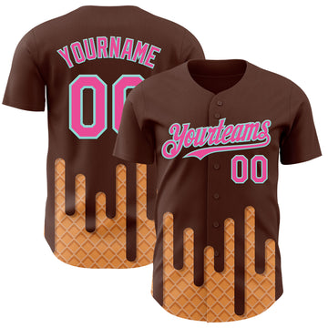 Custom Brown Pink-Ice Blue 3D Pattern Design Foodie Dripping Ice Cream Authentic Baseball Jersey