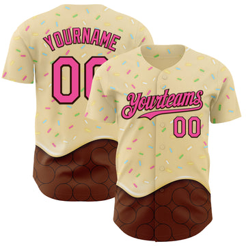 Custom Yellow Pink-Brown 3D Pattern Design Foodie Dripping Ice Cream Authentic Baseball Jersey