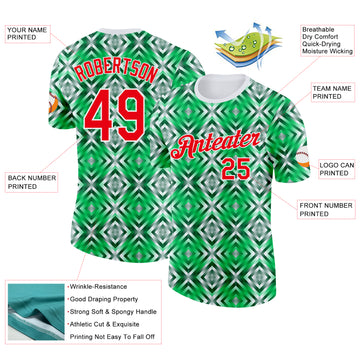 Custom Green Fire Red-White Portugal Geometric Performance T-Shirt