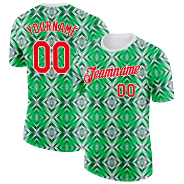 Custom Green Fire Red-White Portugal Geometric Performance T-Shirt