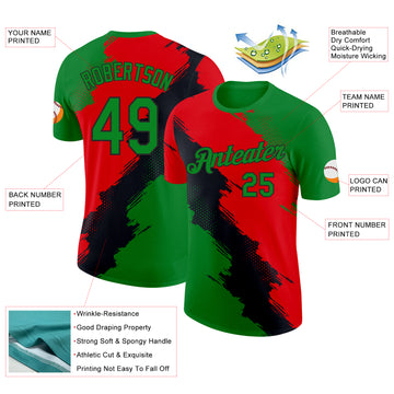 Custom Grass Green Red-Black Portugal Grunge Splash Brush Stroke Polka Dot Performance T-Shirt