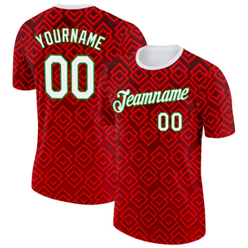 Custom Red White-Grass Green Portugal Geometric Performance T-Shirt