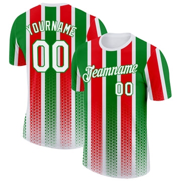Custom White Grass Green-Red Portugal Stripe Geometric Performance T-Shirt
