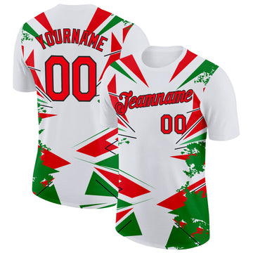 Custom White Fire Red Green-Black Portugal Geometric Performance T-Shirt