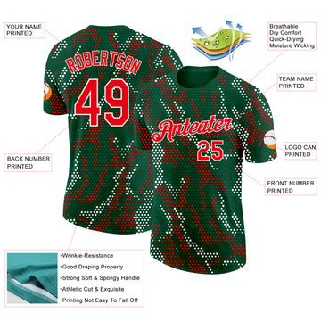 Custom Green Fire Red-White Portugal Geometric Performance T-Shirt