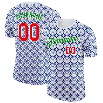 Custom White Fire Red Grass Green-Blue Portugal Floral Performance T-Shirt