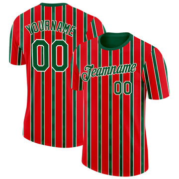 Custom Red Green-White Portugal Stripe Performance T-Shirt