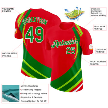 Custom Red Grass Green-White Portugal Stripe Color Block Performance T-Shirt