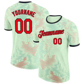 Custom Green Fire Red-Black Portugal Polka Dot Performance T-Shirt