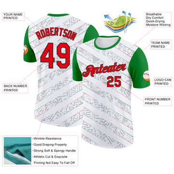 Custom White Fire Red Green-Black Portugal Abstract Pattern Performance T-Shirt